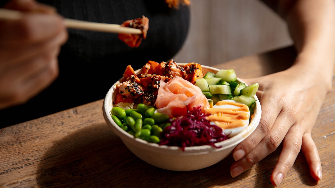 Poached Teriyaki Salmon Bowl Landscape